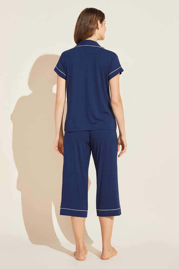 GISELE Short Sleeve & Crop PJ Set in Navy/Ivory
