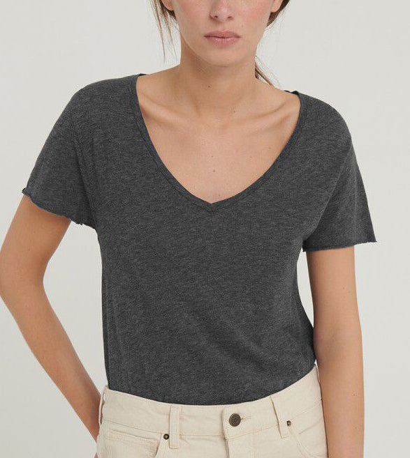 JACKSONVILLE V-Neck Short Sleeve Tee in Charcoal Melange