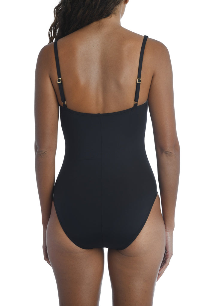 ISLAND GODDESS Twist Shirred One Piece in Black