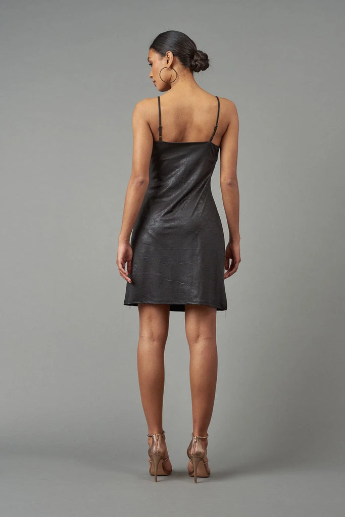 Foil Vegan Leather Dress in Black