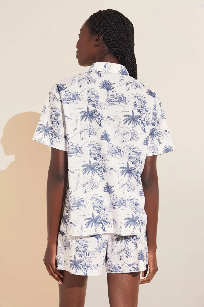 Organic Cotton Woven Short PJ Set in Riviera Toile/Coastal Blue