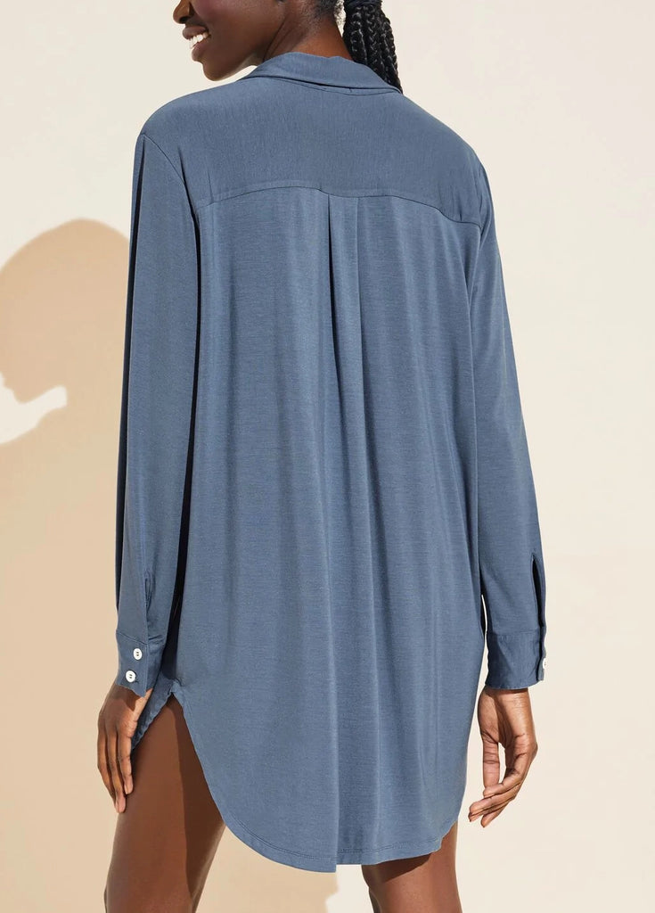 GISELE Boyfriend Sleep Shirt in Coastal Blue/Ivory