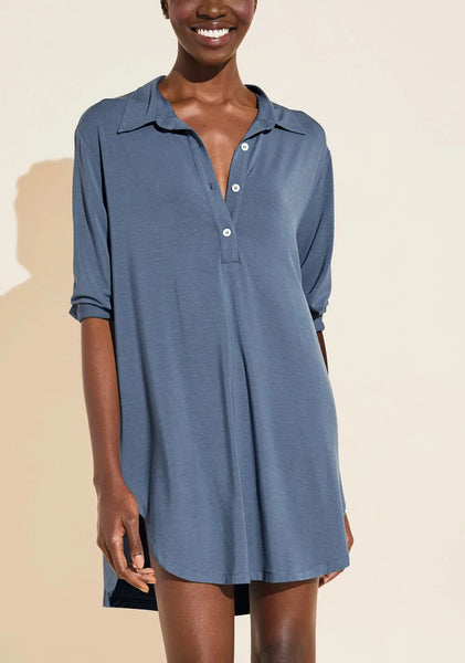 GISELE Boyfriend Sleep Shirt in Coastal Blue/Ivory