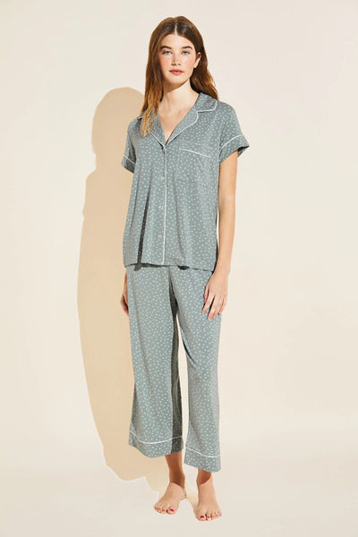 GISELE Short Sleeve Cropped PJ Set in Artisan Trace Green Ivory