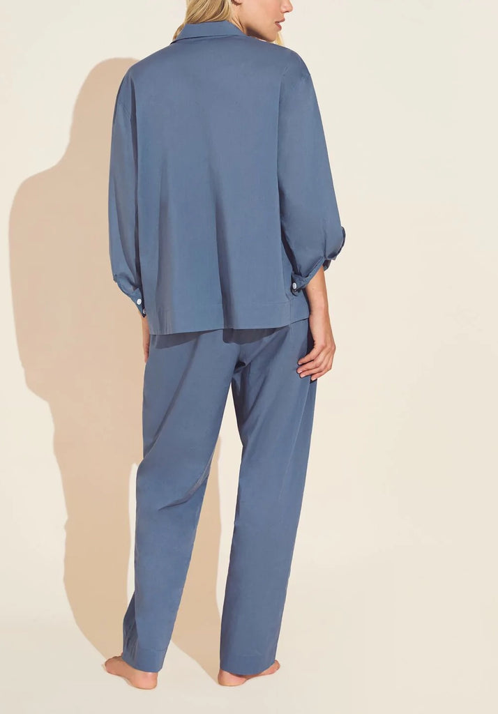 Organic Sandwashed Cotton Long PJ Set in Coastal Blue