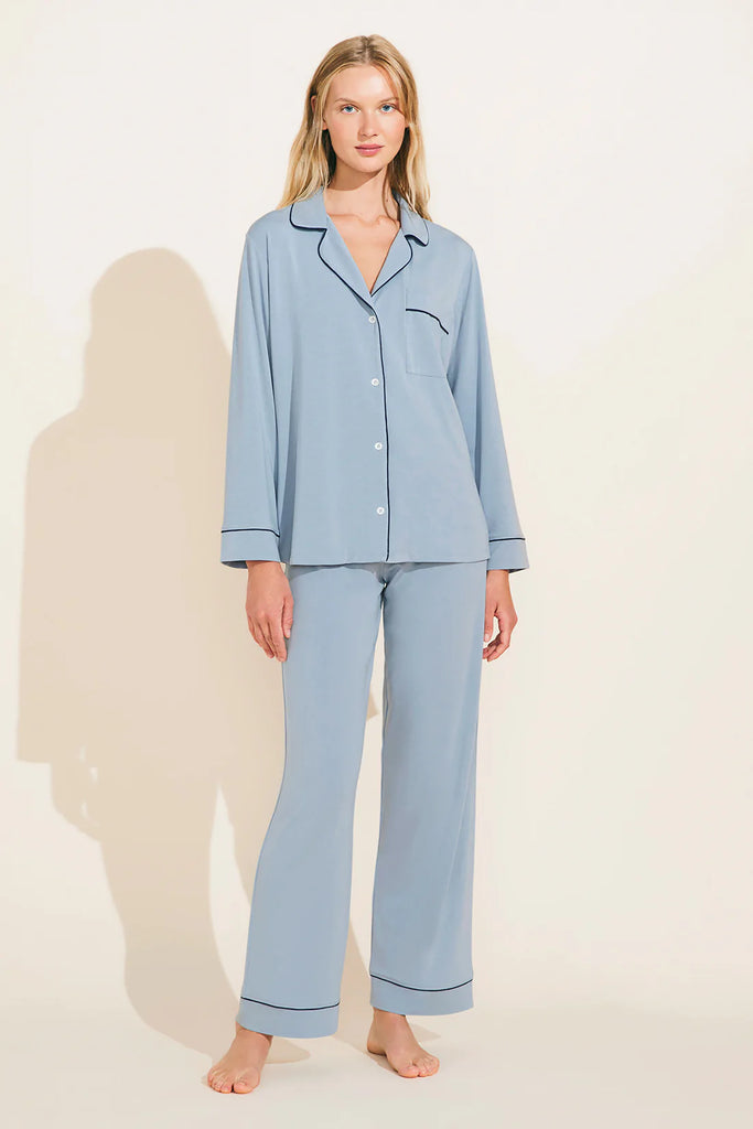 GISELE Long PJ Set in Ciel/Navy