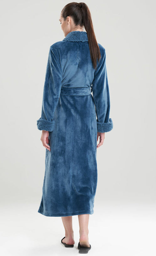 Plush Sherpa Long Robe in Morning Teal