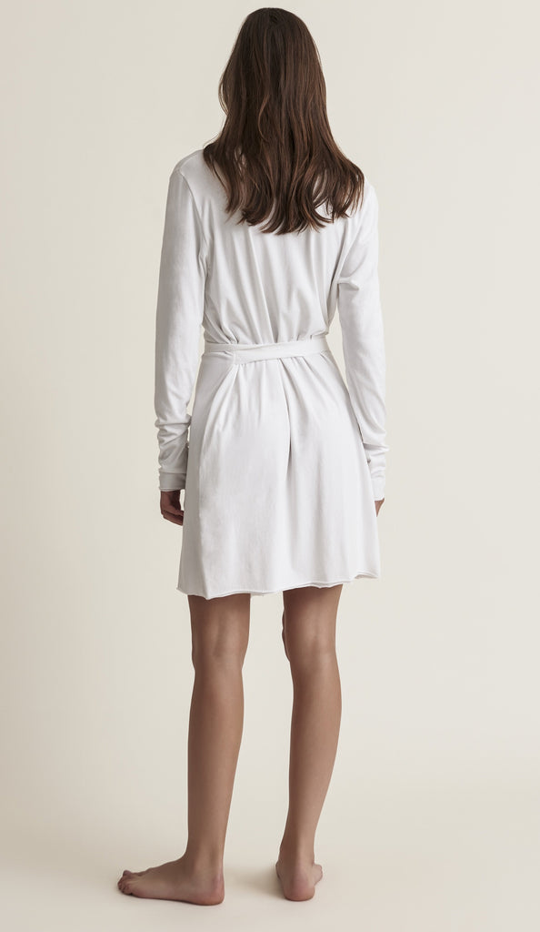 Double Layer Cotton Wrap Robe in White