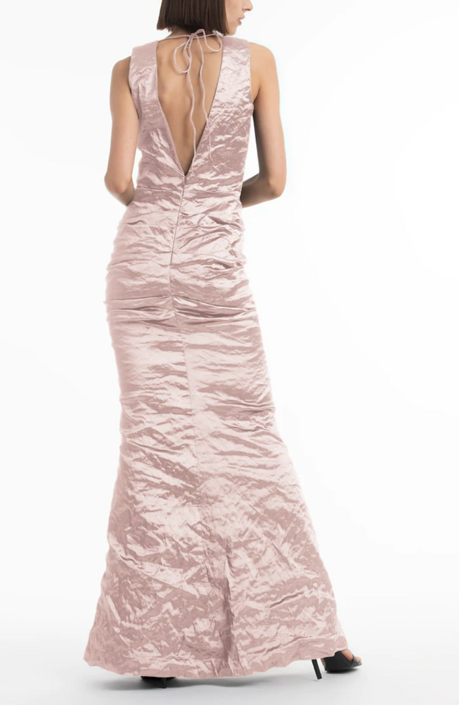TECHNO METAL Plunge Gown in Dusty Pink