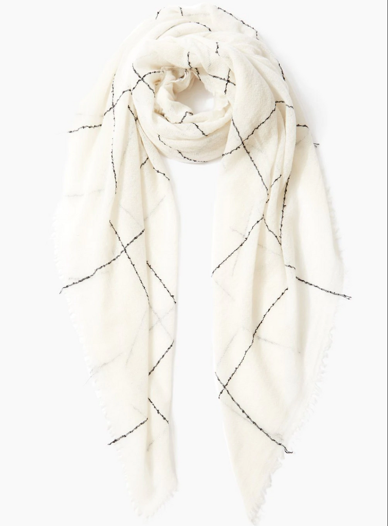 Windowpane Cashmere Scarf in Eggshell