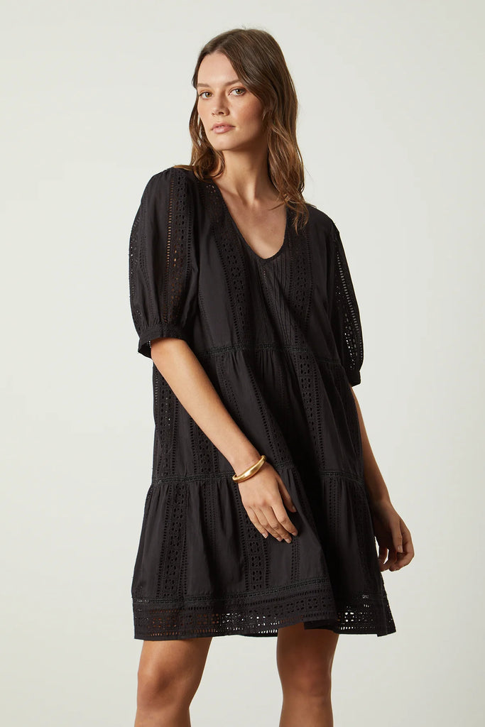 MARGARET Long Sleeve Boho Dress in Black