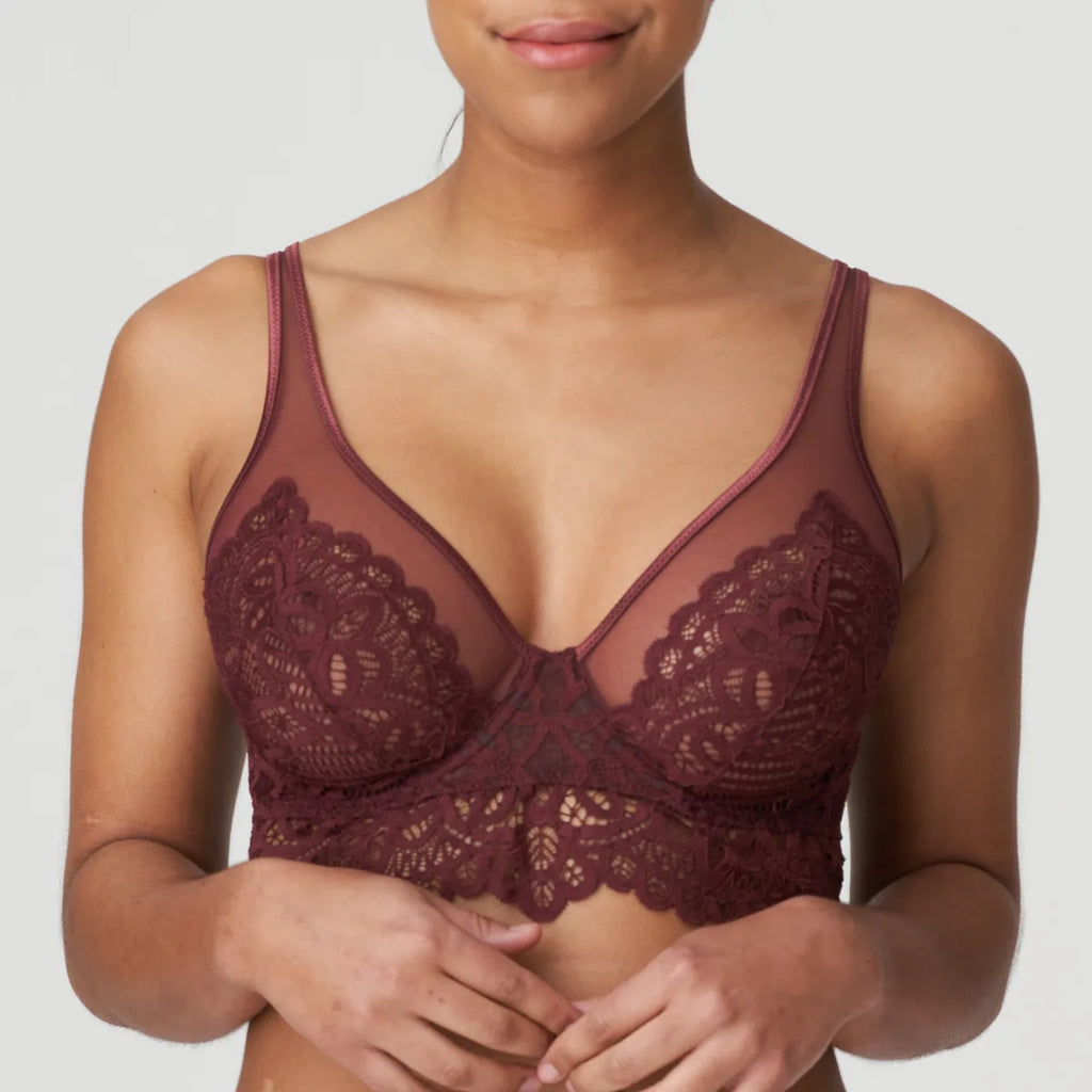 FIRST NIGHT Twist Plunge Longline Bra in Merlot