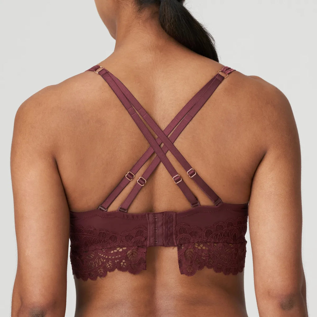 FIRST NIGHT Twist Plunge Longline Bra in Merlot