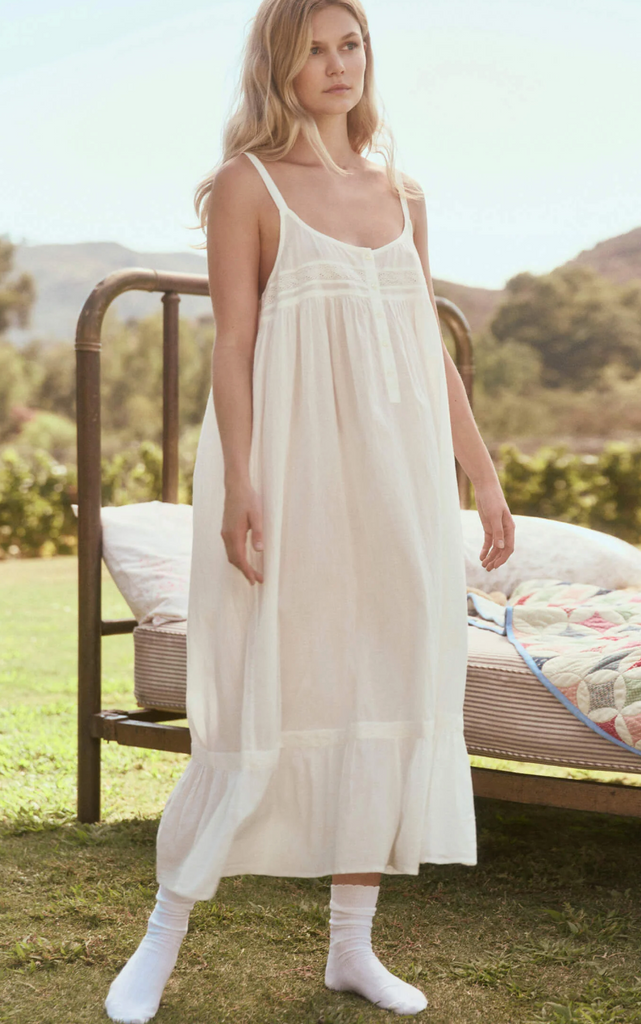 Eyelet Ruffle Tank Night Dress in True White