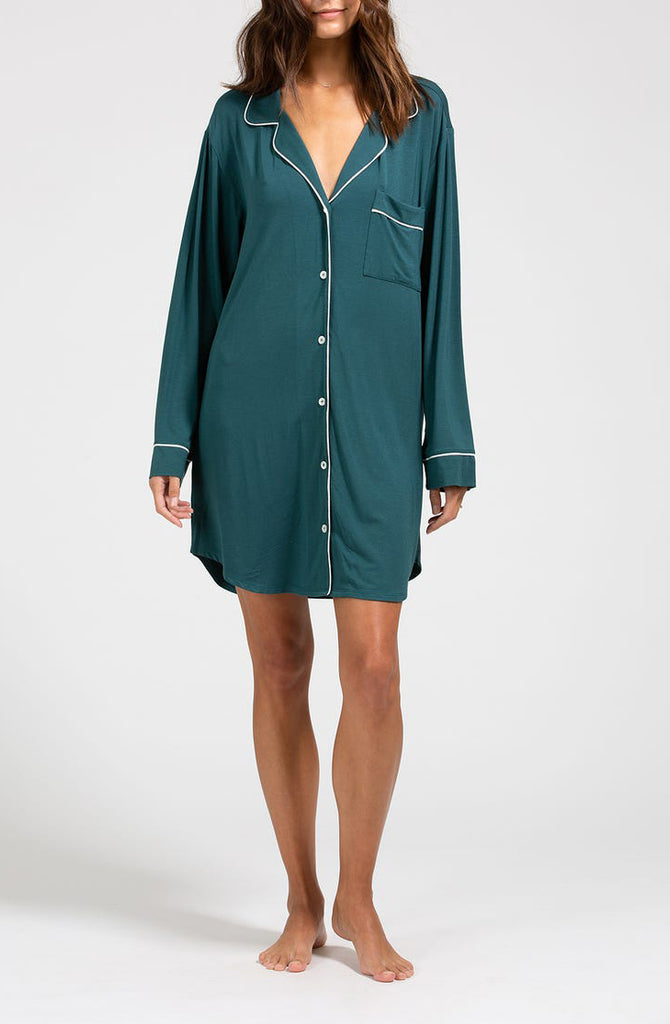 GISELE Sleepshirt in Evergreen/Ivory