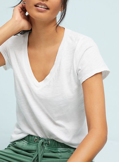 JILIAN Short Sleeve V-Neck Tee in White