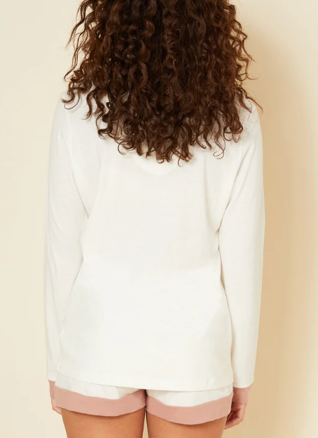 AMORE Bella L/S Top & Boxer PJ Set in Moon Ivory/Mandorla