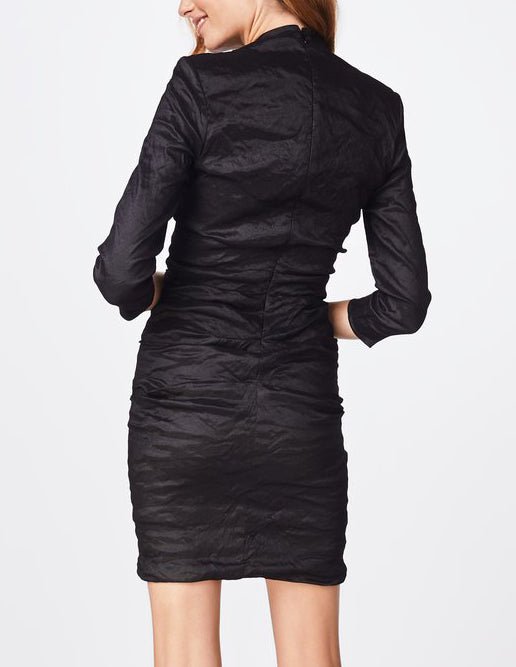 TECHNO METAL V-Neck 3/4 Sleeve Dress in Black