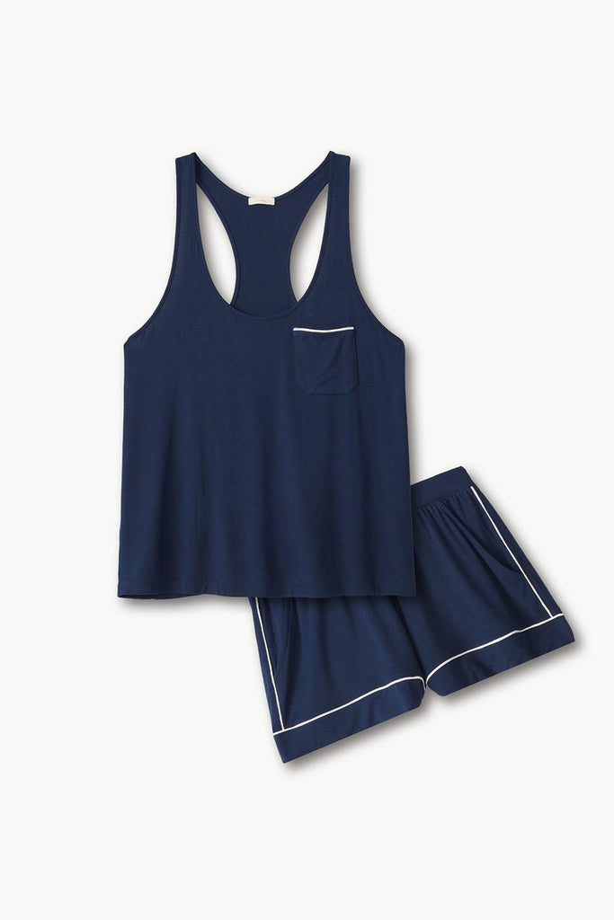 GISELE Tank & Shorts PJ Set in Navy/Ivory