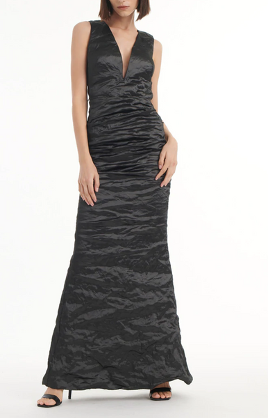 TECHNO METAL Plunge Gown in Black