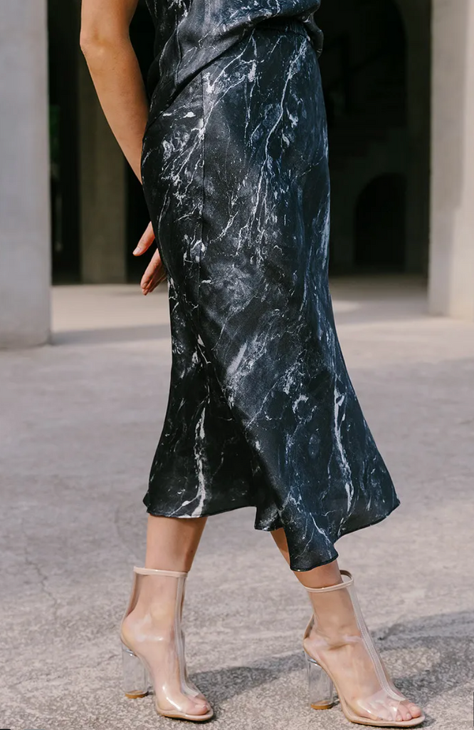SAMI Silk Skirt in Black Marble