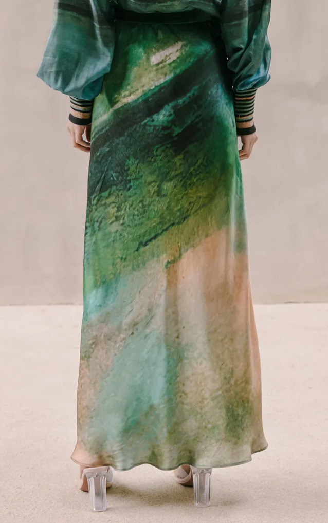 TAYLER Silk Skirt in Paint Combo