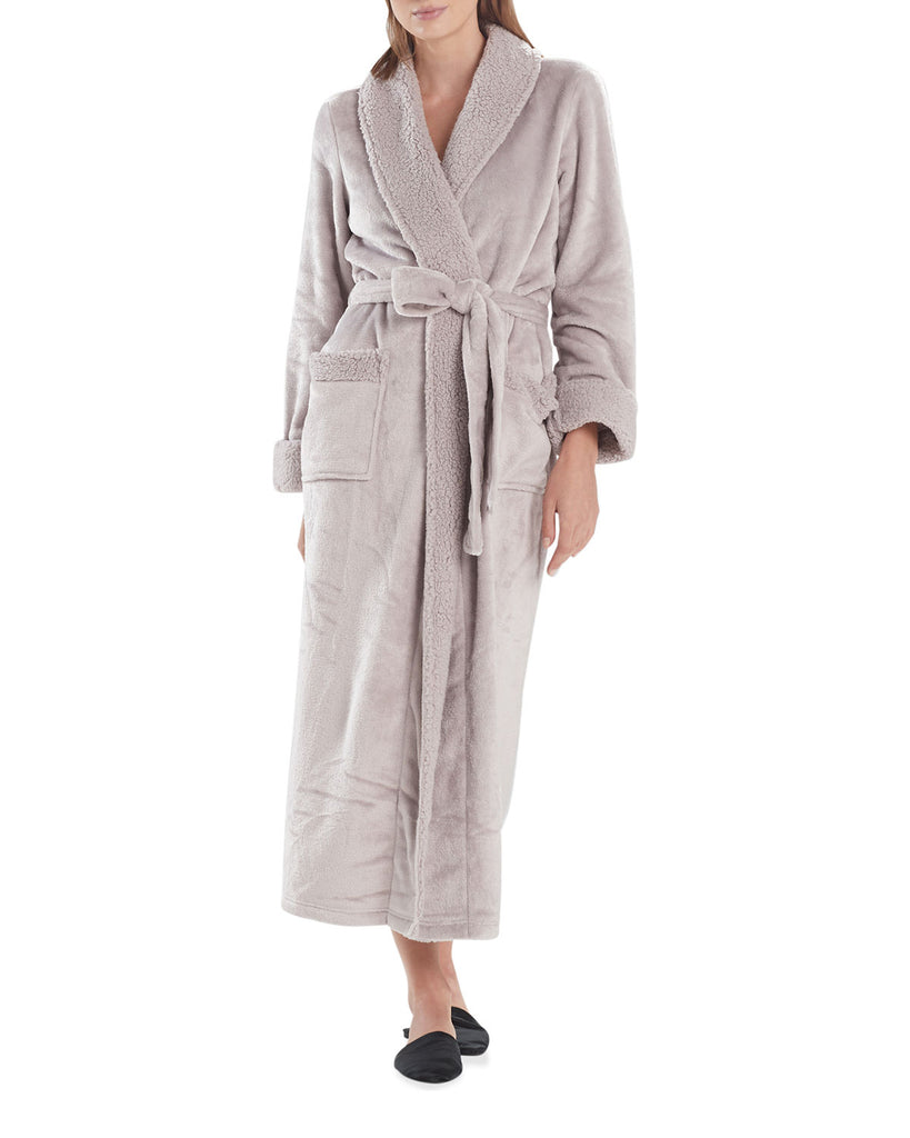 Plush Sherpa Long Robe in Silver Pearl