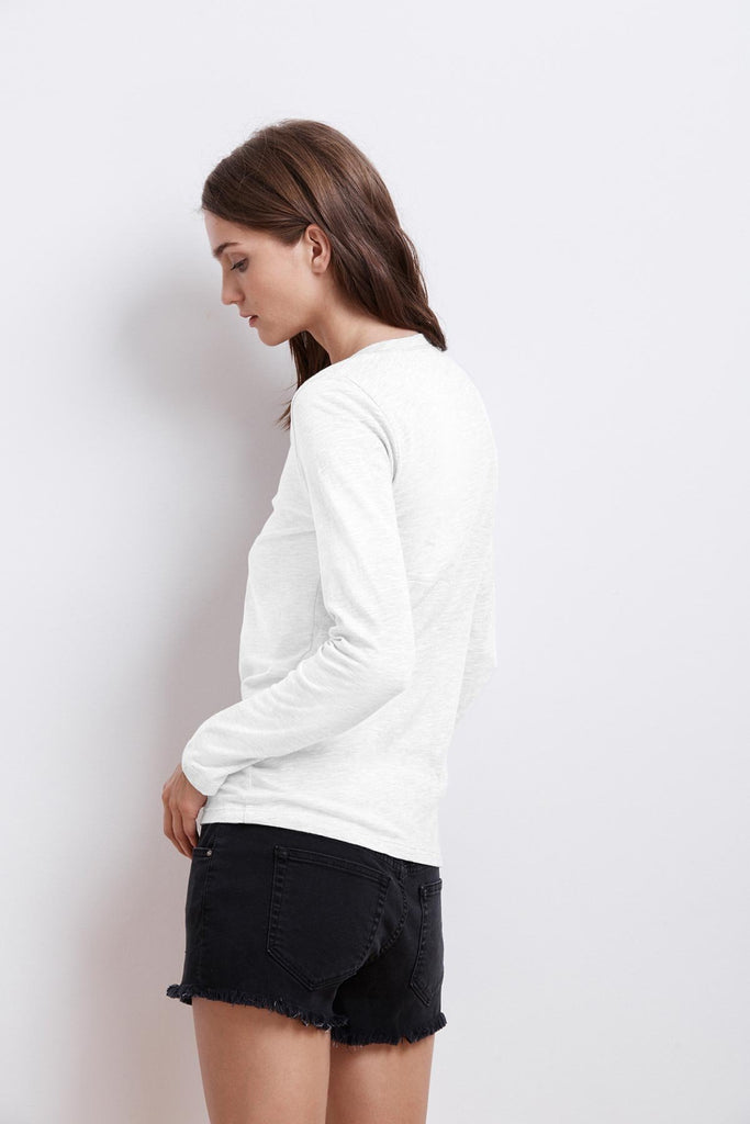 BLAIRE V-Neck Cotton Slub L/S Tee in White