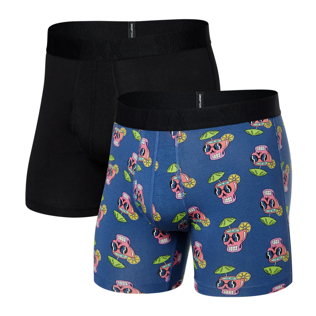 DROPTEMP 2-Pack Cooling Cotton Boxer Brief w/ Fly in Drunken Skulls/Black