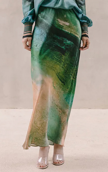 TAYLER Silk Skirt in Paint Combo