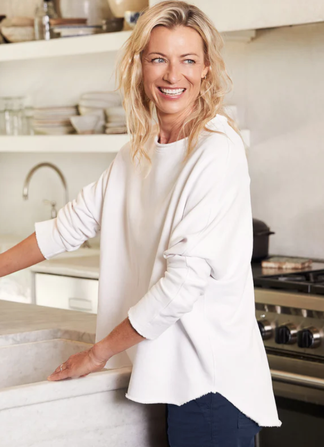 ANNA Triple Fleece Long Sleeve Capelet in White