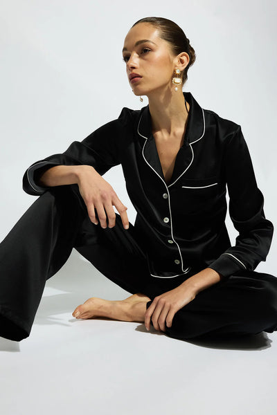 FINE FINISHES Silk Long PJ Set in Black