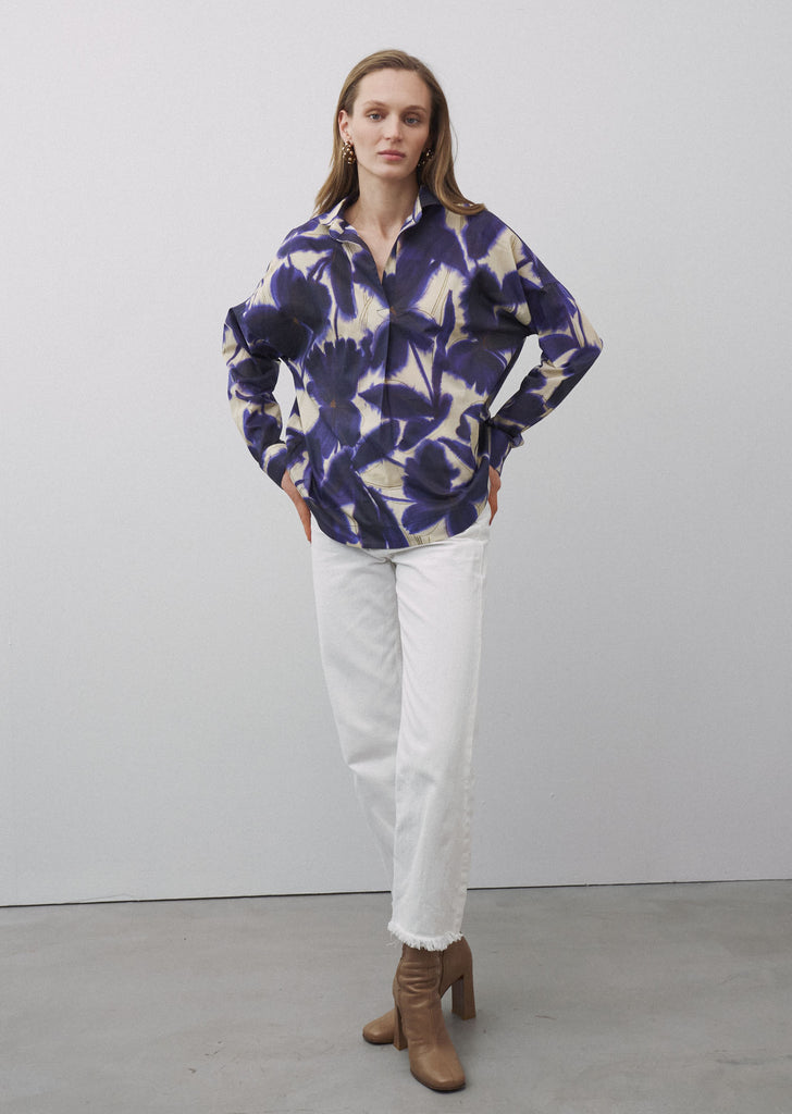 DERRY LA Long Sleeve Popover in Purple Floral