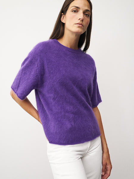 INES Cashmere Short Sleeve Sweater in Purple