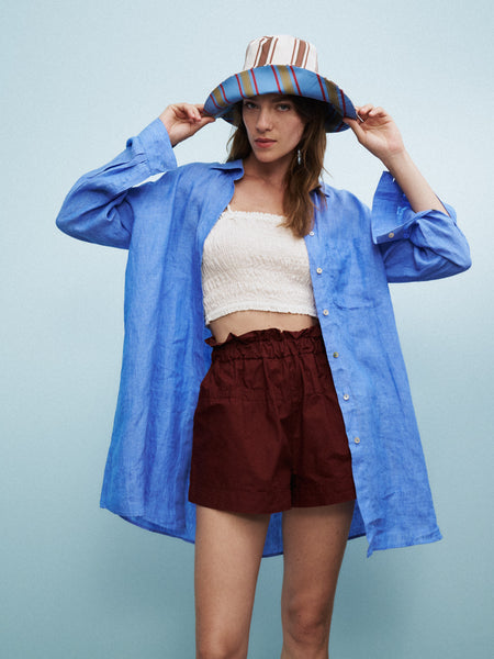 TAHIA Linen L/S Tunic in Ocean