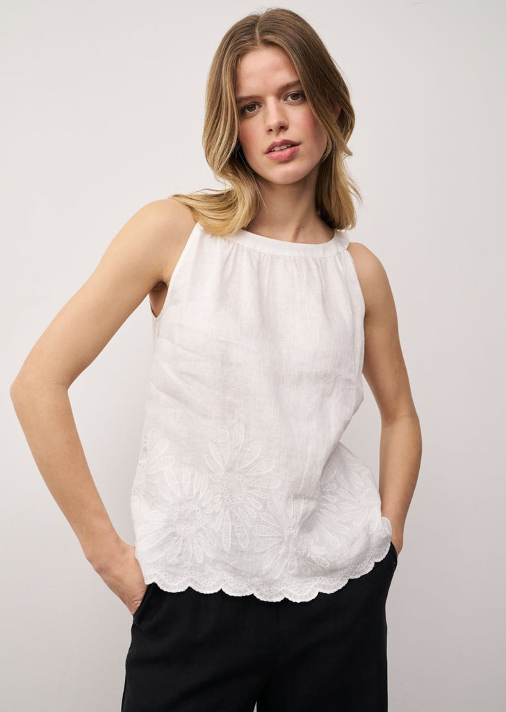 JOSI FANCY Linen Sleeveless Blouse in White