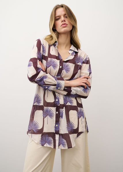 TAYA Long Sleeve Blouse in Purple Palms