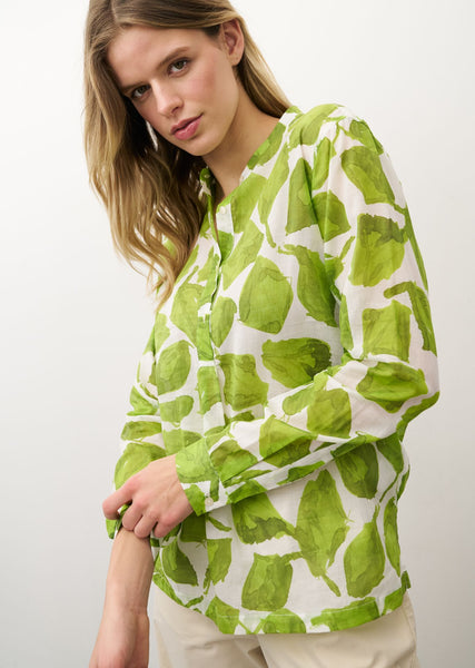 JANICE Long Sleeve Blouse in Green Leaves