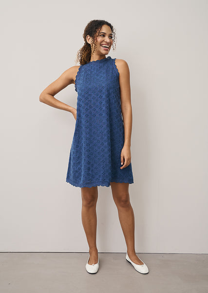 BARBY Embroidered Shift Dress in Navy