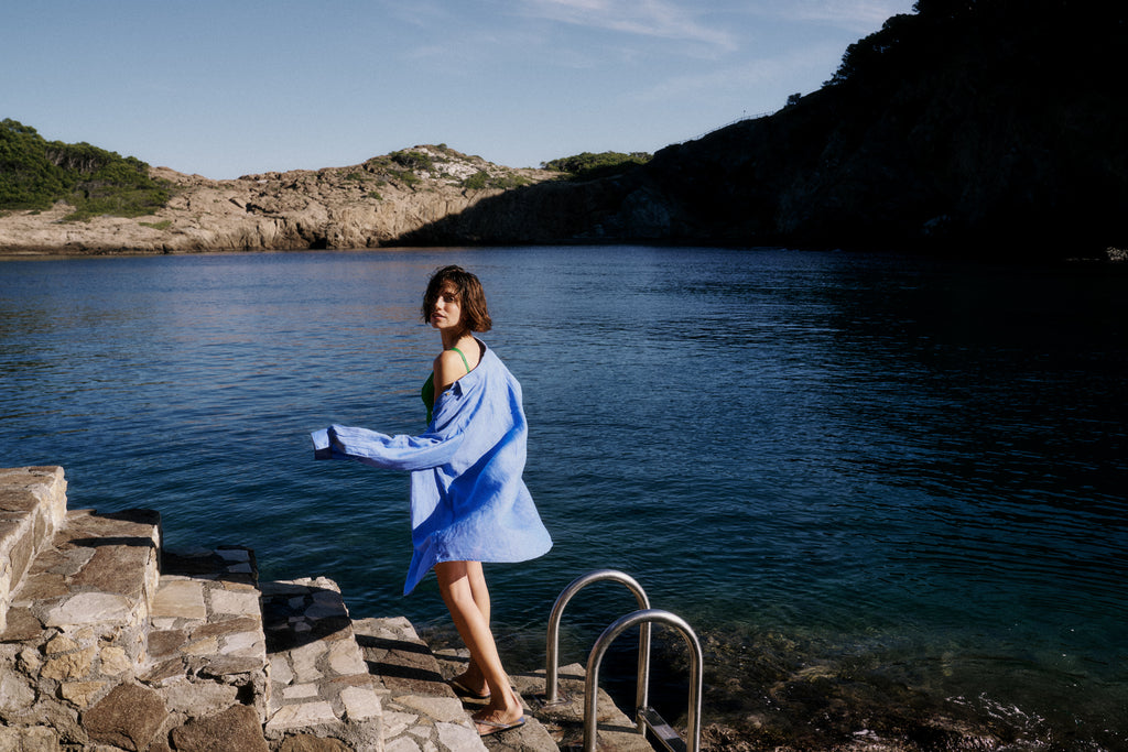TAHIA Linen L/S Tunic in Ocean