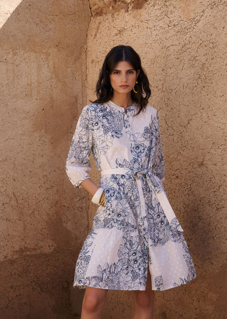 MILO 3/4 Sleeve Dress in White/Blue Floral Christina's Luxuries MILO 3/4 Sleeve Dress in White/Blue Floral Christina's Luxuries