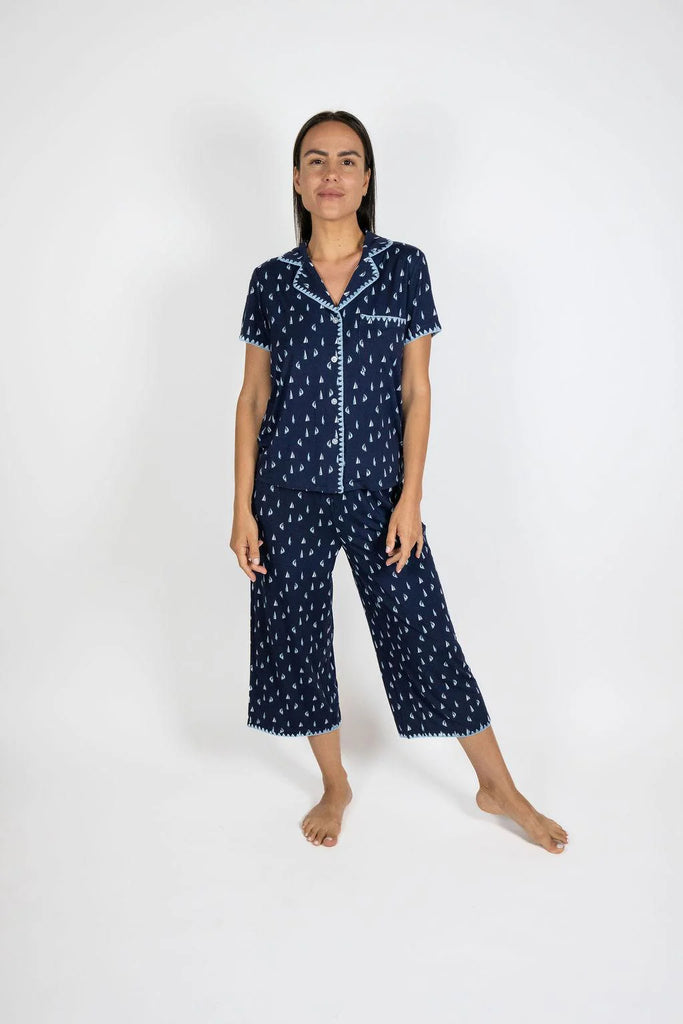 CUTE STITCHING Short Sleeve & Crop Pant PJ Set in Boats