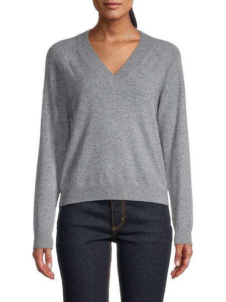 Cotton/Cashmere V-Neck Sweater in Grey Shadow