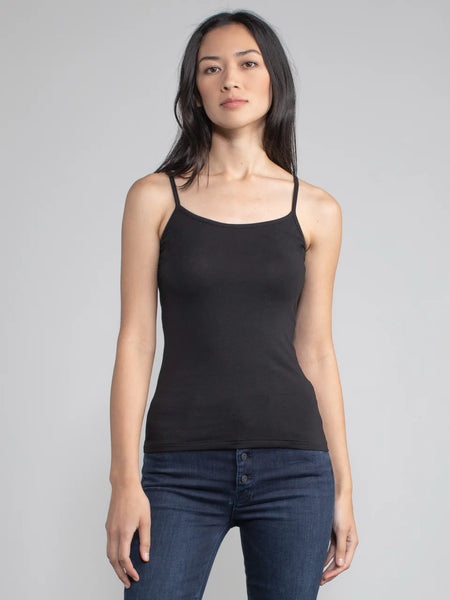 Pima Cotton Spaghetti Cami in Black