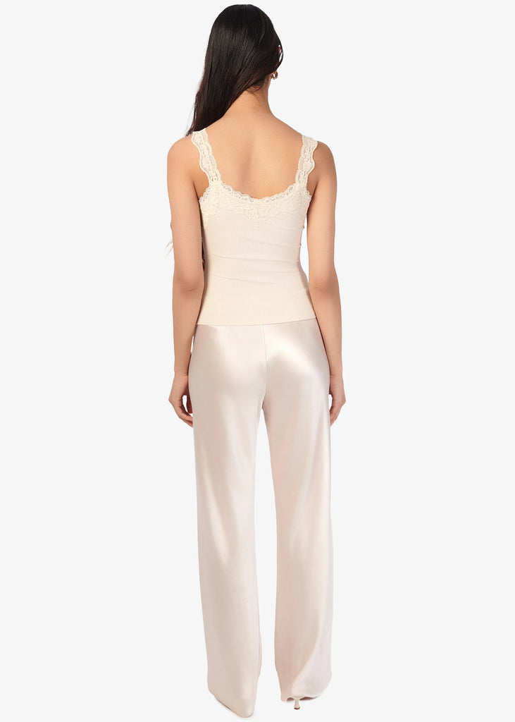 LANI Lace Trim Ribbed Tank in Bone