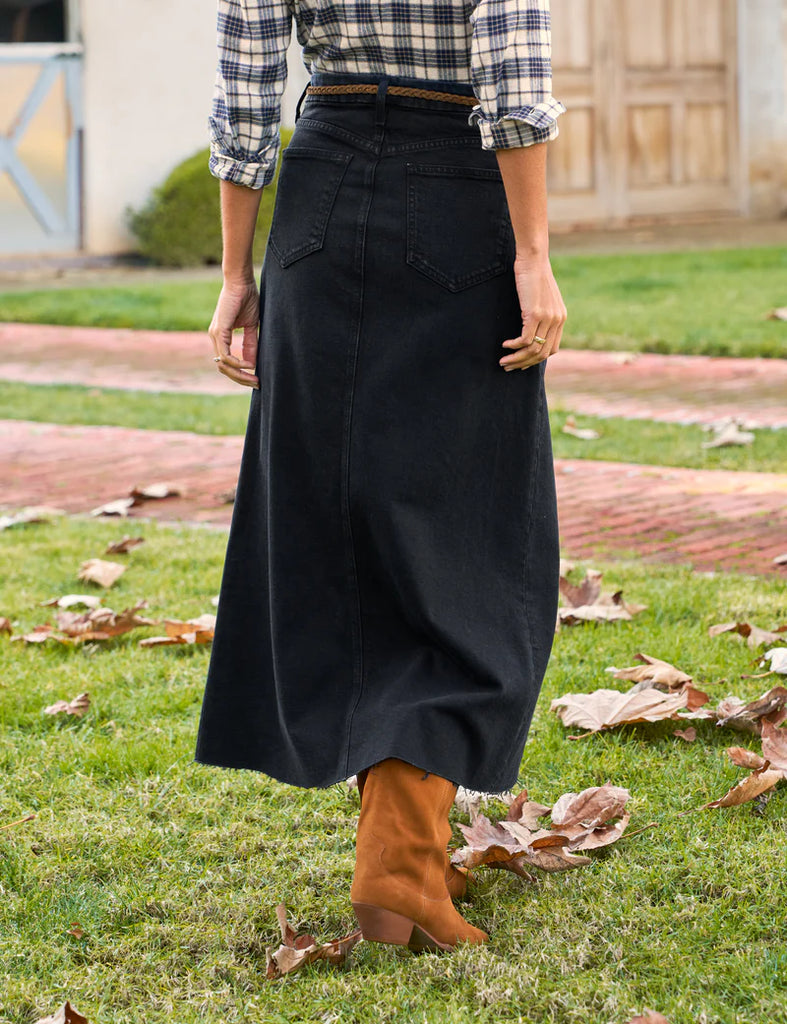 DONNYBROOK Vintage Denim Midi Skirt in Washed Black