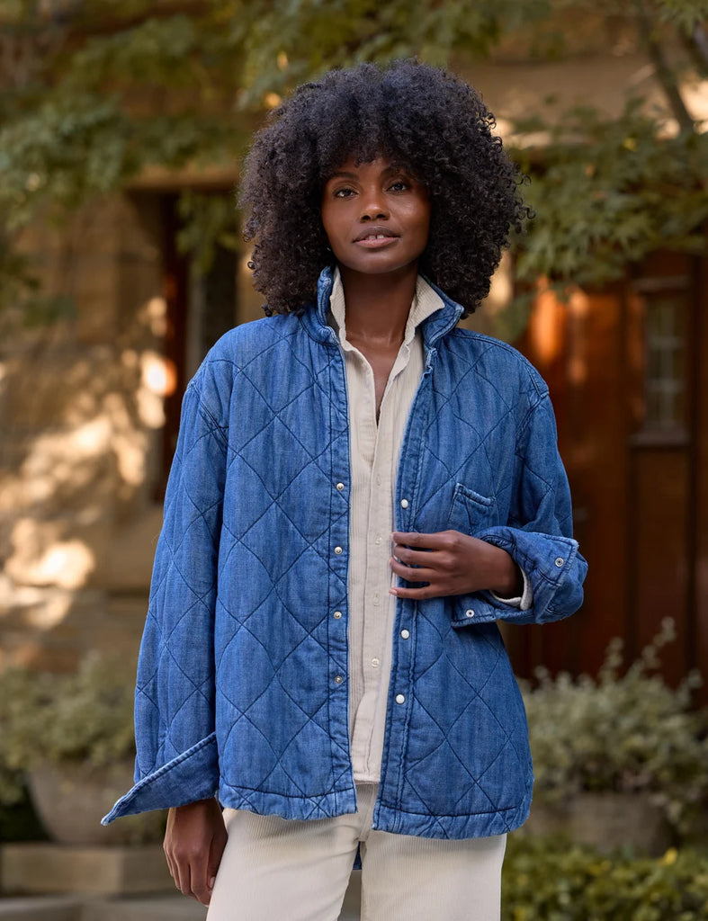 QUILTED EILEEN Denim Jacket in Distressed Indigo