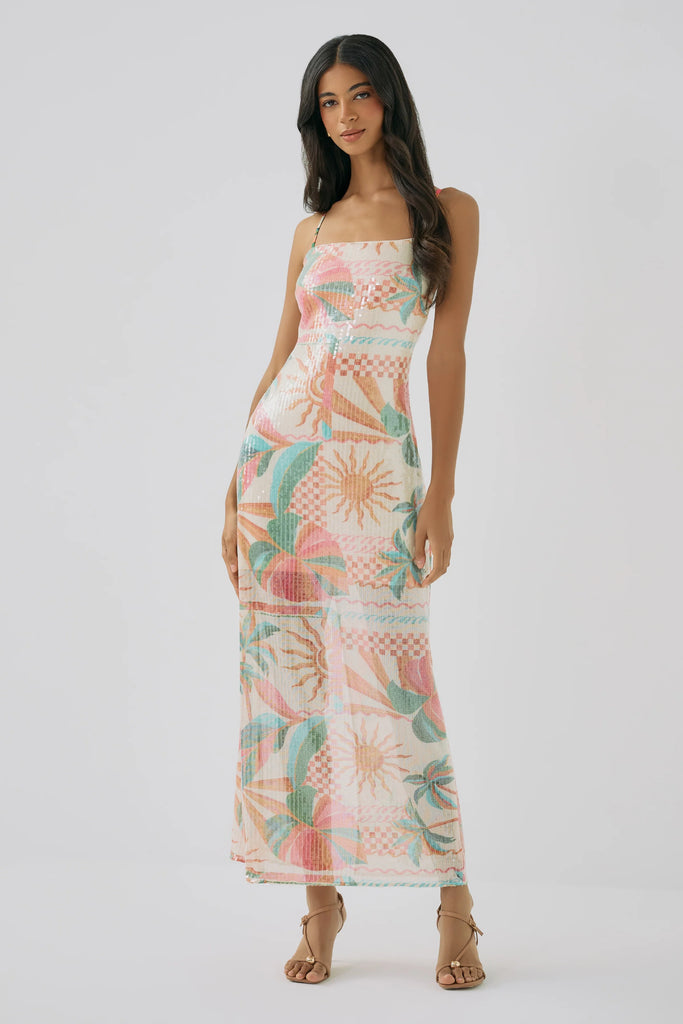 LYA Sequin Maxi Dress in Ivory/Multi