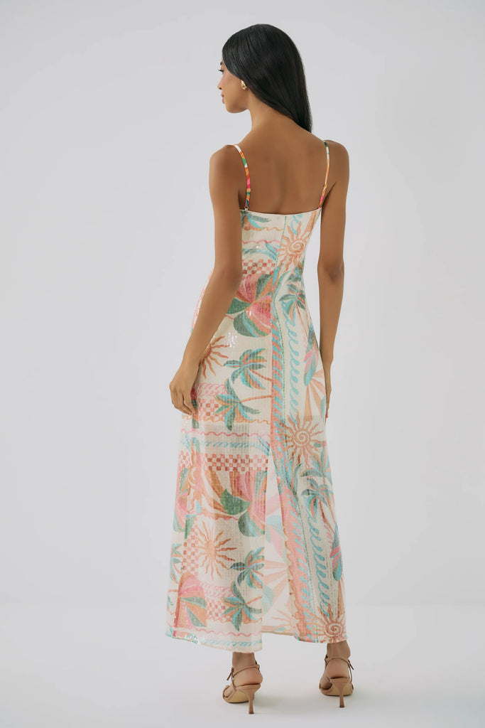 LYA Sequin Maxi Dress in Ivory/Multi