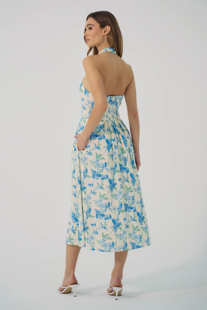 WALLY Halter Dress in Ivory/Sky